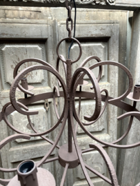 Garib 6 - arms kroonluchter metalen lamp grijs vergrijsd bruin hanglamp landelijk stoer