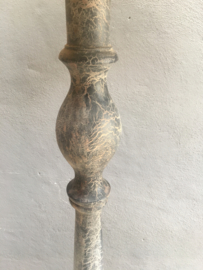 Zwart grijze vergrijsd houten vloerlamp landelijk stoer robuust sober grey grijs inclusief bruine velours kap  140 x 20 cm