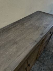 Prachtig oud vergrijsd houten dressoir sidetable sideboard 180 cm kast landelijk stoer ladekast televisie