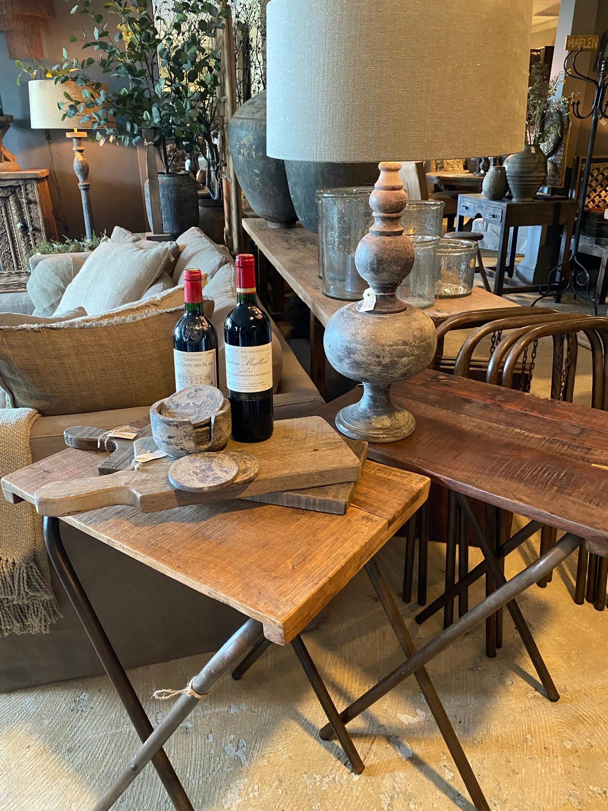 Vintage metalen bijzettafel bistro klaptafel tafeltje bijzettafeltje tuin tafel landelijk industrieel met houten sloophouten blad opklapbaar