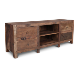 Stoer oud vergrijsd houten dressoir kast tv audio meubel 160 x 60 x 47 cm televisiekast kast sidetable landelijk vergrijsd oud massief Bassano