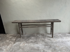 Landelijke oud vergrijsd houten sidetable wandtafel sideboard stoer doorleefd 219 cm