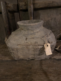 Leemmand model 14 oude vergrijsde kruik kleimand landelijk stoer vaas pot