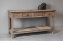 Oud houten werkbank oude fabriekstafel sidetable werktafel buitenkeuken keukeneiland sideboard winkelkast winkeltafel landelijk stoer industrieel urban sleets vintage lades 165 x 61 x H90 cm met onderplank vintage