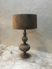Prachtige shabby smoked lamp tafellamp schemerlamp inclusief kap zwart grijs bruin landelijk stoer