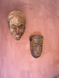 Orgineel Oud houten Afrikaans masker wanddecoratie Hoffz wandpaneel vintage landelijk boho sober Oosters
