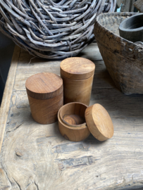 Naturel houten potjes potje bakje met deksel landelijk boho stoer smal klein badkamer