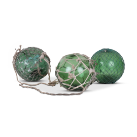 Leuke decoratieve glasbol met touw bol bollen bal ballen heksenbal decoratie voor binnen en buiten jute touwen net drijver landelijk vintage brocant groen