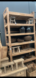 Groot oud houtren rek schap kast keukenkast winkelkast winkelrek vintage landelijk industrieel 260 x 121 x 60 cm