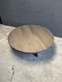 Landelijke vergrijsd houten ronde tafel Tuintafel Rond 135 cm landelijk stoer lounge