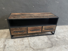 Stoer tv meubel dressoir tv-kast 110 x 40 x H50 cm sideboard Sidetable kast lage kast ladekast zwart metaal hout vintage