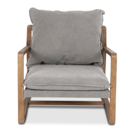 Gave fauteuil stoel lounge hout stof ( linnen ) light grey grijs landelijk sober modern mix