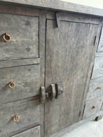 Oud houten kast dressoir old farm 8 laden 1 deur 140 cm breed 120 cm hoog