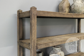 Groot doorleefd oud houten rek kast planken legplanken boekenkast keukenrek schap rek winkelkast linnenkast landelijk stoer vintage industrieel 160 x 144 x 37 cm