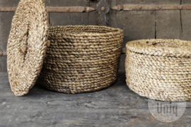 Set van 2 grof grove rieten rotan manden mand met deksel landelijk boho