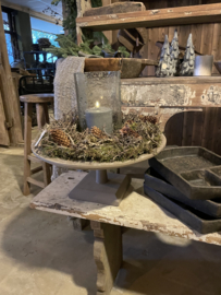 Grijs houten schaal taartschaal op voet taartplateau ash grey cake schaal standaard rond 30 x 17 cm landelijk stoer