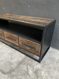 Stoer tv meubel dressoir tv-kast 110 x 40 x H50 cm sideboard Sidetable kast lage kast ladekast zwart metaal hout vintage