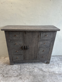 Oud houten kast dressoir old farm 8 laden 1 deur 140 cm breed 120 cm hoog