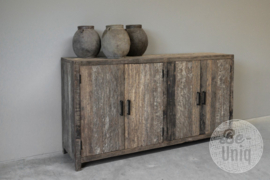 Vergrijsd truckwood railway houten 4 deurs kast dressoir stoer landelijk industrieel 160 x H85 x 40 cm SEP