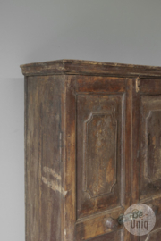Oud vintage houten kast kastje 2 deurs lade 128 x 67 x 36 cm uniek landelijk brocant
