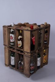 Groot houten wijnrek drankenkast drankenrek bier op wieltjes kan rond draaien 20 flessen baksteenmallen brickmold landelijk stoer industrieel