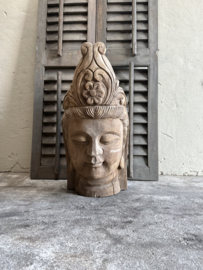 Prachtig groot vergrijsd houten buddha hoofd Boedha Boeddha budha monnik monniken beeld beeldje oud landelijk