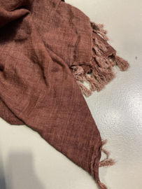 Grof linnen plaid bruin terra roodbruin linnen 170 x 130 cm deken landelijk stoer sober