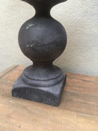 Oude grijs antraciet houten balusterlamp voet lampevoet hout landelijk stoer