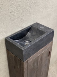 Landelijk industrieel oud vergrijsd grijs grey houten toiletmeubel wastafeltje badkamermeubel wastafelmeubel inclusief hardstenen wasbak toilet