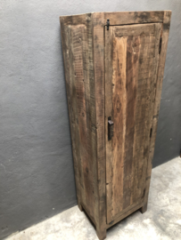 Vergrijsd houten kast klerenkast 1 deurs Bassano kleerkast kastje met legplanken 160 x 50 x 39 cm oud hout 1 deurs keukenkast boekenkast servieskast landelijk industrieel