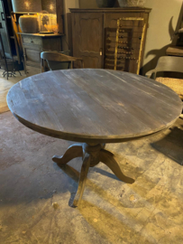 Grote oud vergrijsd houten tafel aura Peeperkorn ronde tafel rondetafel eettafel bolpoot eetkamertafel rond 115 cm bijzettafel wijntafel wijntafeltje landelijk stoer