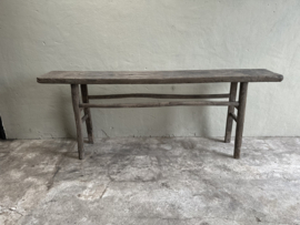 Landelijke oud vergrijsd houten sidetable wandtafel sideboard stoer doorleefd 219 cm