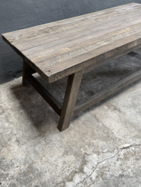 Landelijke oud vergrijsd houten salontafel tafel 150 x 70 cm stoer sober