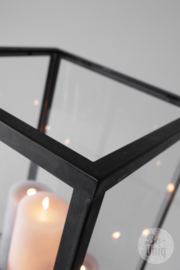 Prachtig groot glazen windlicht vitrine showcase in zwart metalen frame industrieel landelijk stoer ( excl sokkel )