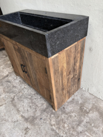 Houten Badkamermeubel wastafelmeubel inclusief hardstenen wasbak wastafel badkamer badmeubel SEP