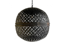 Stoere zwart bruin metalen korflamp hanglamp bollamp bol bal bollen industrieel landelijk lantaarn urban vintage 25 cm