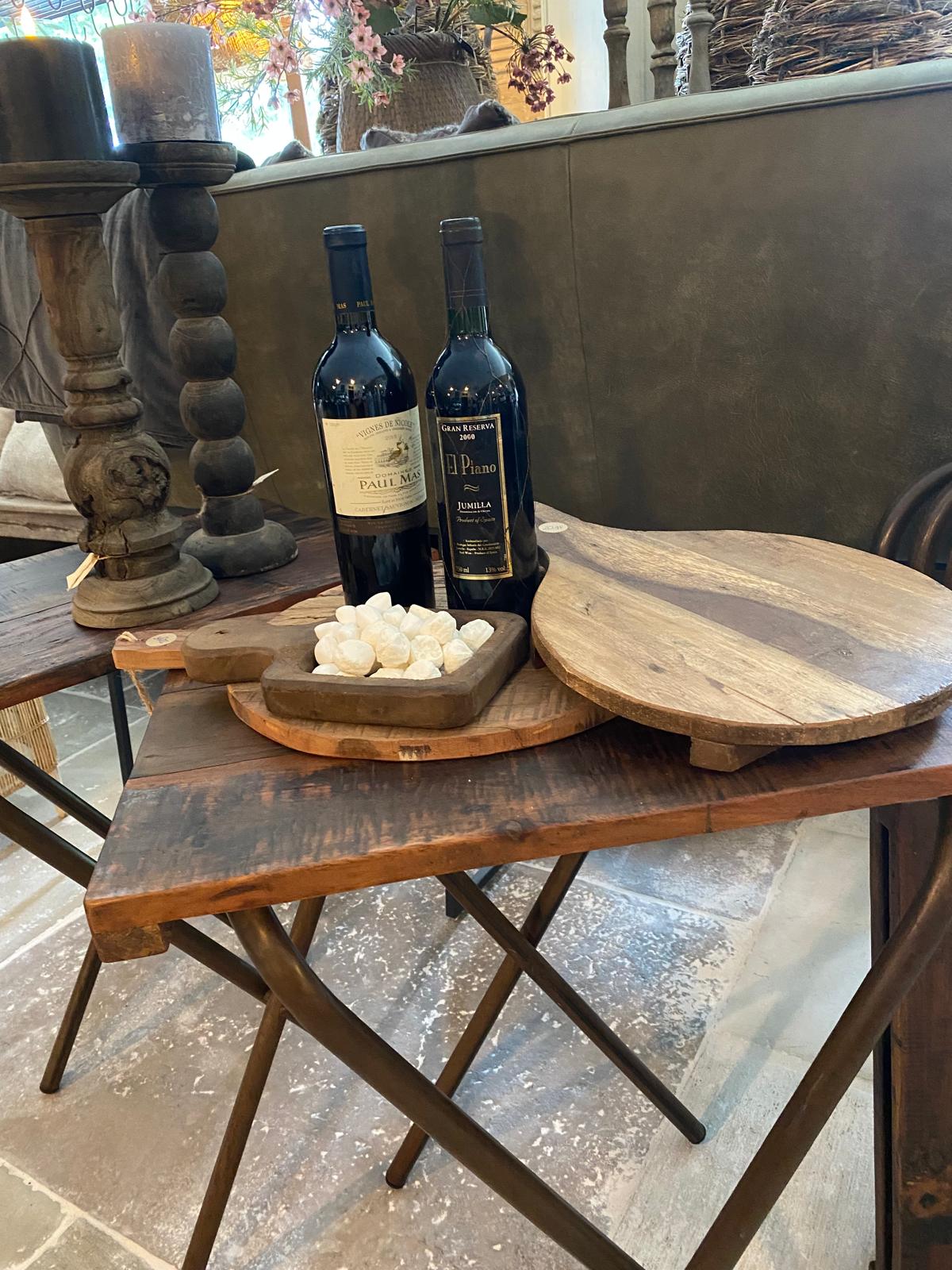 Vintage metalen bijzettafel bistro klaptafel tafeltje bijzettafeltje tuin tafel landelijk industrieel met houten sloophouten blad opklapbaar