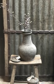 Grijs Stenen pot vaas urn karaf kruik met deksel landelijk stoer shanti