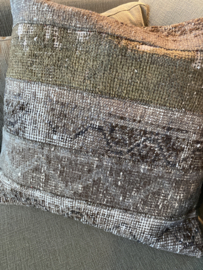 Stoere kelimkussen kussen kelim vintage bruin grijs grijsgroen 50 x 50 cm