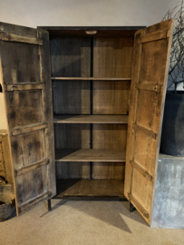 Grote houten 2 deurs kast stoer landelijk industrieel linnenkast servieskast 200 x 100 x 40 cm