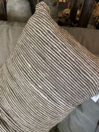 Prachtig groot lang kussen inclusief vulling gestreept beige grijs bruin 100 x 36 cm landelijk boho tochtkussen