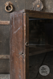 Oud vitrine kastje wandkastje herinneringskastje medicijnenkastje kast 40 x28 x 12 cm bruin vintage Oosters vitrinekastje stoer landelijk Brocant industrieel