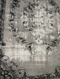Vintage zwart grijs tapijt kelim vloerkleed sleets shabby chique chiq wandkleed 230 x 160 cm zwart grijs
