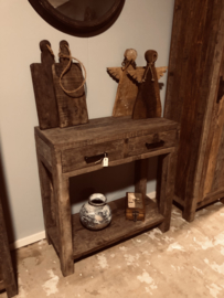 Oude railway truckwood houten haltafel 80 x 80 x 35 cm Sidetable dressoir sideboard ladekast landelijk stoer industrieel ladenkast wastafelmeubel Goes