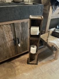 Staande toiletrolhouder oude vergrijsd houten hout landelijk stoer vintage industrieel