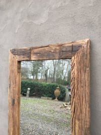 Stoere grove robuust houten railway truckwood 210 x 70 cm sloophouten spiegel landelijk stoer oud hout passpiegel