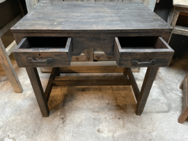 Stoer zwart grijs houten buro bureau werkplek sidetable met 2 lades landelijk stoer