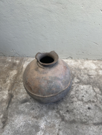 Prachtige vergrijsd antieke claypot Nepal kruik stenen vaas pot landelijk stoer sober vintage 51 x 43 cm