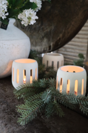 Stenen theelichtje theelichthouder tealight Holder wit H13 x D12 cm Leeff Tobi white