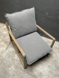 Gave fauteuil stoel lounge hout stof ( linnen ) canvas grey grijs landelijk sober modern mix